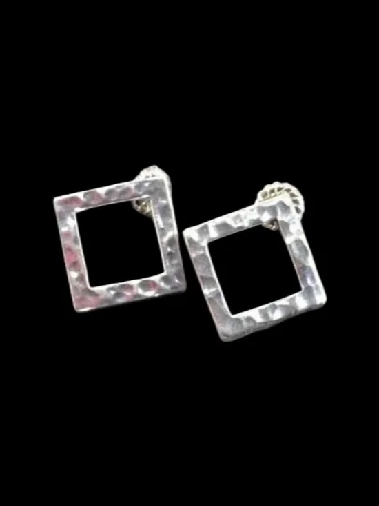 Unbranded Jewelry - Hammered Sterling Silver .925 Square Post Stud Earrings 9.29 grams 1" x 1"